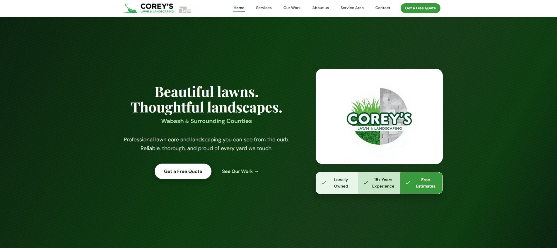 Corey's Lawn and Landscaping desktop view